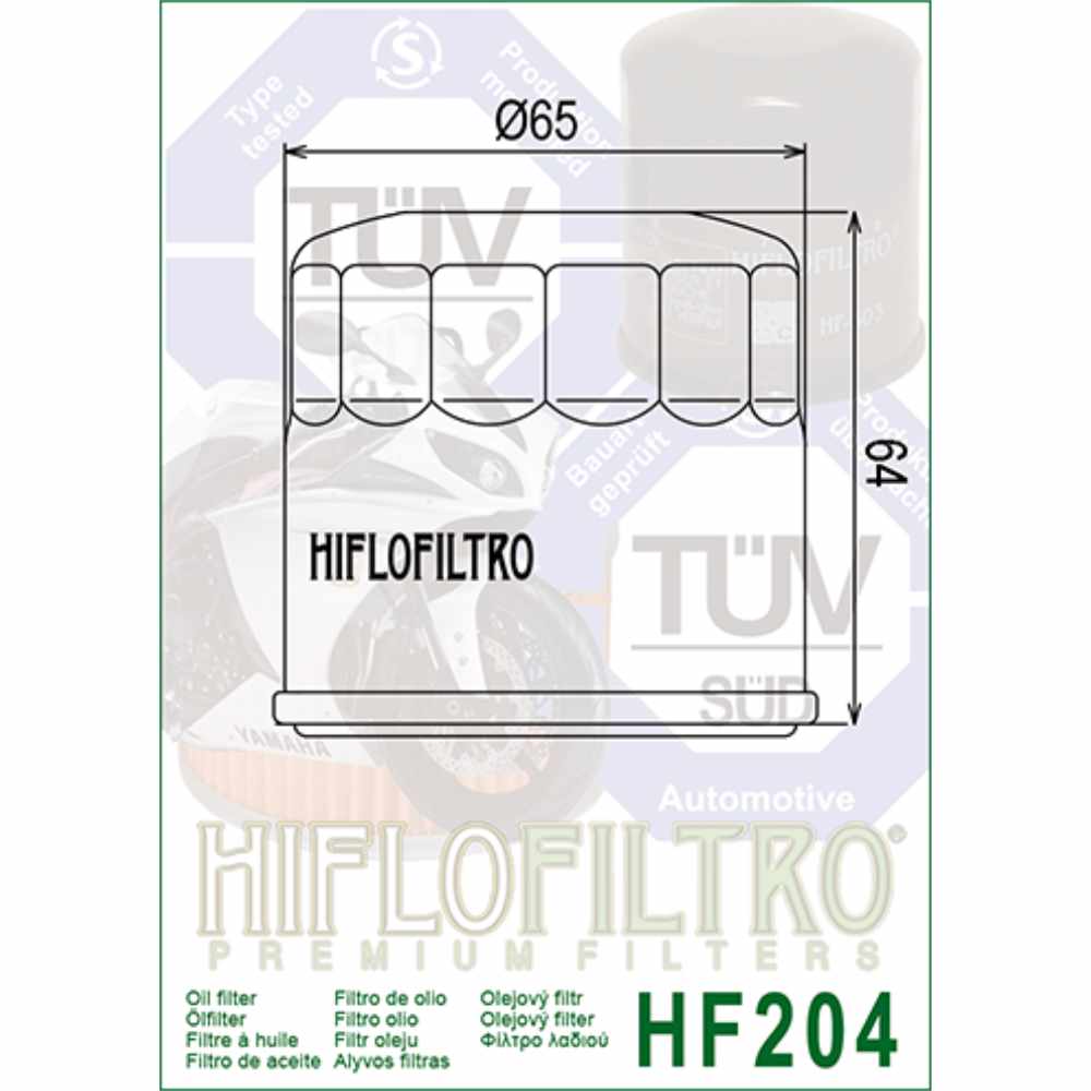 Filtro de Óleo Hiflo Premium para Motos HF204 Kent Da1 4QX Cbr1000 Cb1000 Mt03/07/09 R3 Xj6