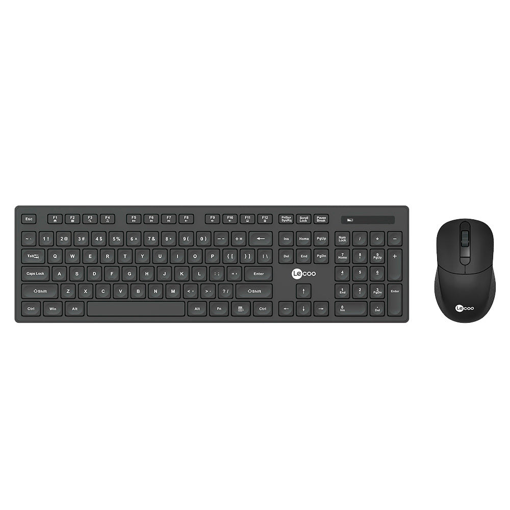Kit Teclado e Mouse Sem Fio, Lecoo, Teclado Membrana ABNT2, Mouse Óptico 2.400 DPI, Multimidia KW201, Preto