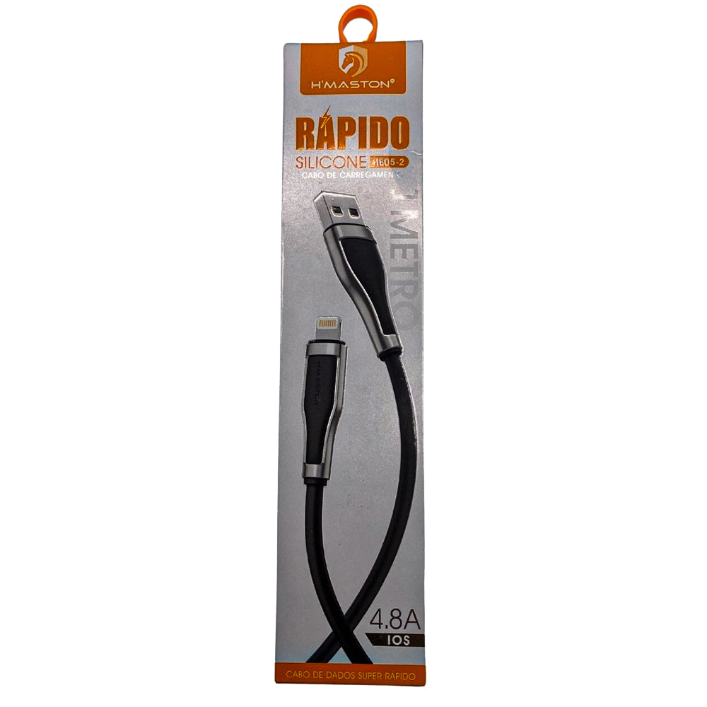 Cabo USB Para Lightning, Carga e Dados, Super Rápido, 4.8A, Acabamento em Silicone, HB05-2, H'Maston, Preto
