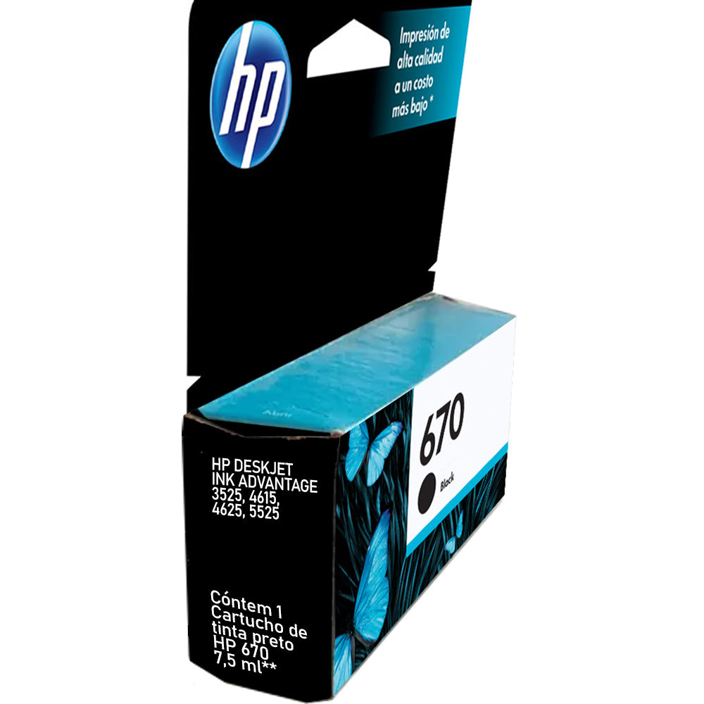 Cartucho de Tinta HP 670 Preto, Original, CZ113AB, Para HP Deskjet 4615-4625-5525