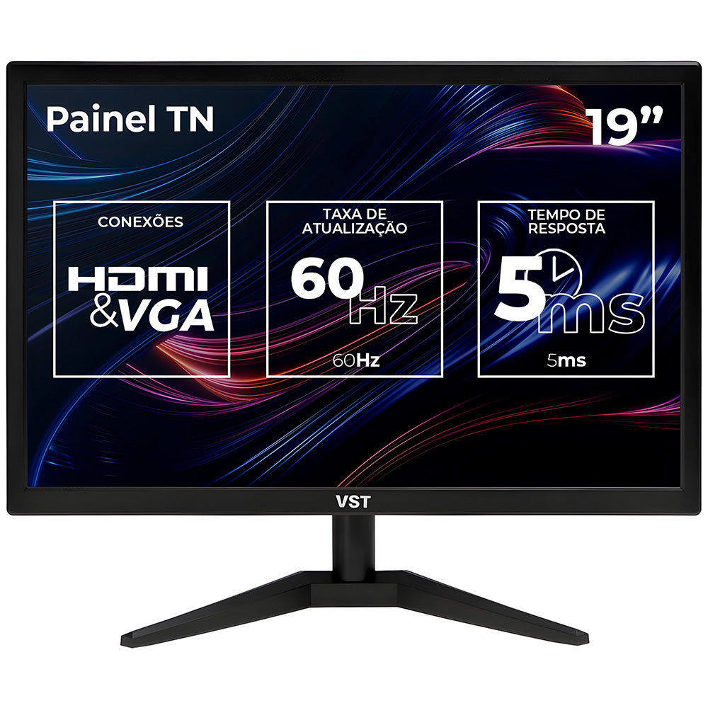 Monitor LED 19, VST 60Hz, 19 Polegadas, HD, 5ms, HDMI/VGA, VST-VST19-BL01