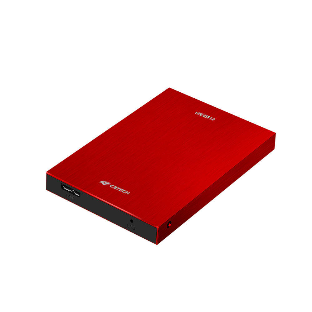 Gaveta para HD Externo 2,5" SATA USB 3.0 (até 6Gbps) CH-400RD, Compatível HD/SSD Até 6TB 7mm, C3Tech - Vermelho