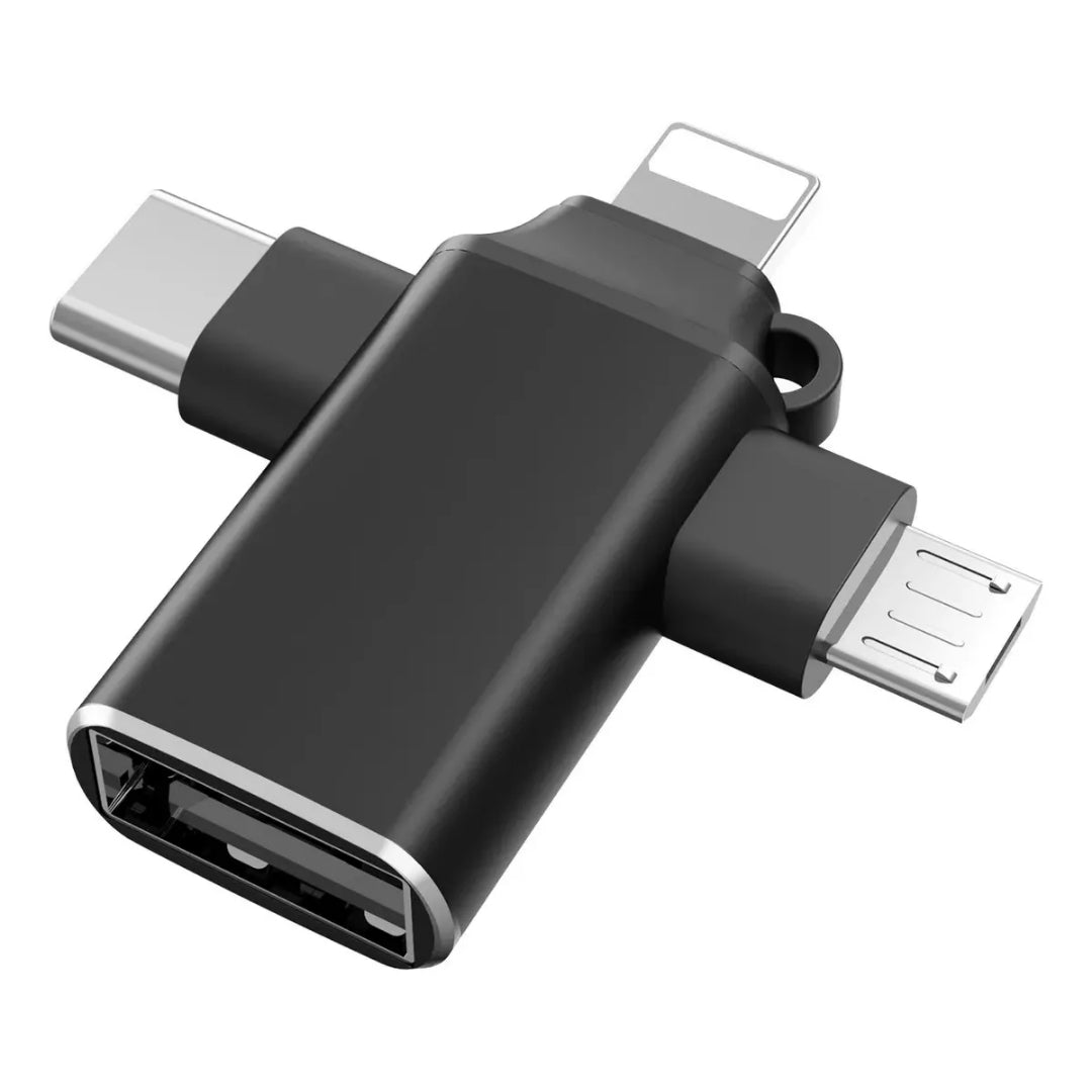 Adaptador OTG 3 em 1, USB 3.0 Para Tipo-C, Lightning e V8, KP-H006, Knup, Preto