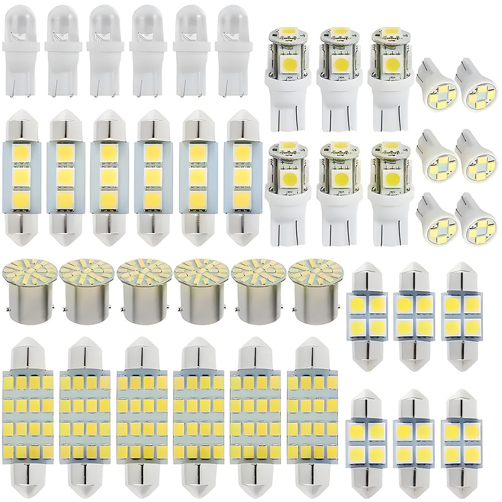 Pacote Com 42 Peças Lâmpadas LED Brancas, Para Interior de Carro, 6000K, 12V
