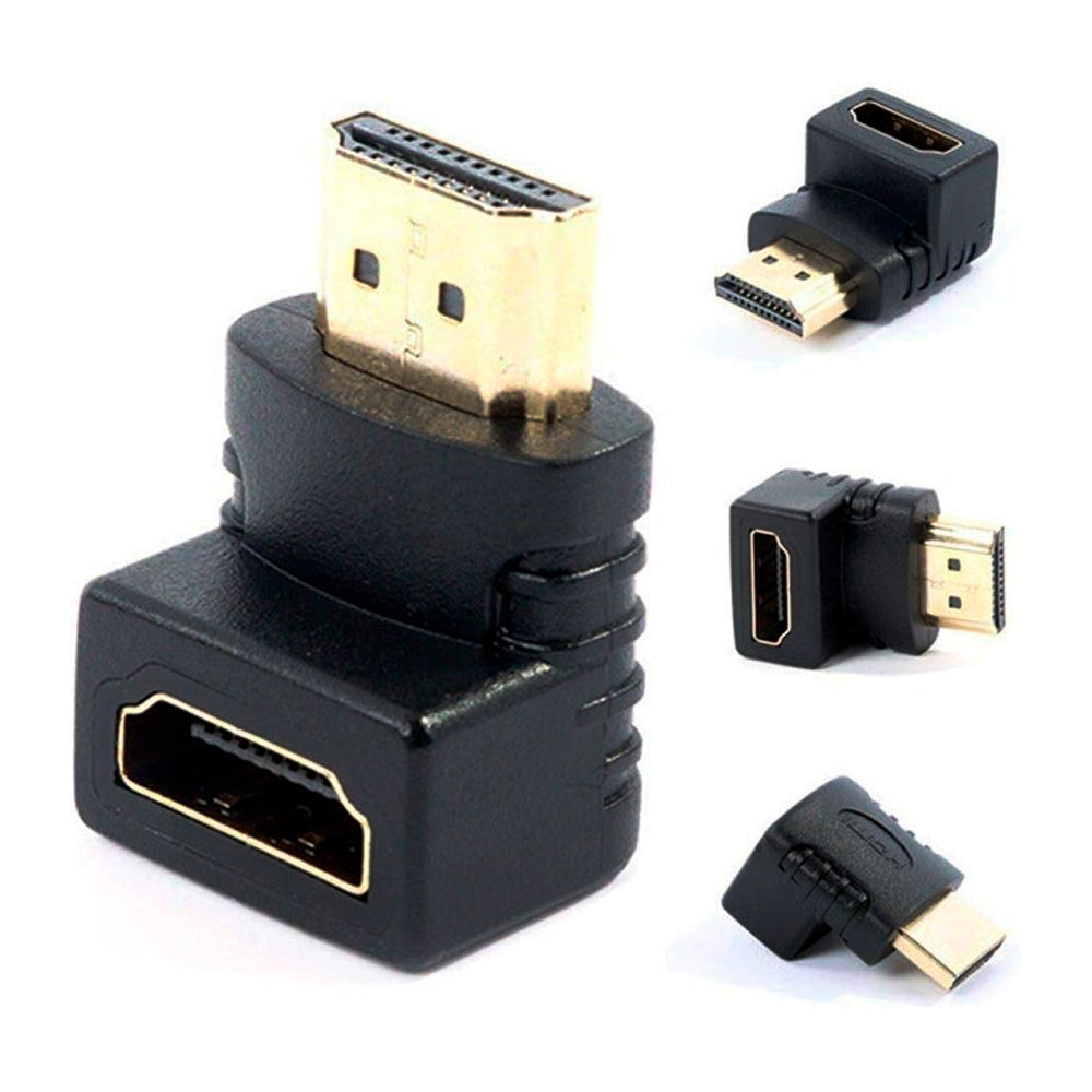 Adaptador HDMI Fêmea Para HDMI Macho 90° Graus em L , Fixo - Preto