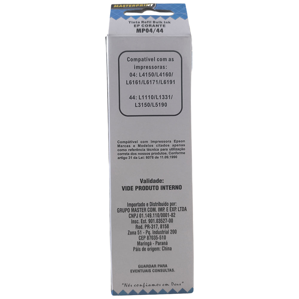Refil de Tinta Epson Corante 504/544 Ciano 70ML Masterprint Para Ecotank L4150 / L4160 / L4260 / L6171 / L6161 / L61