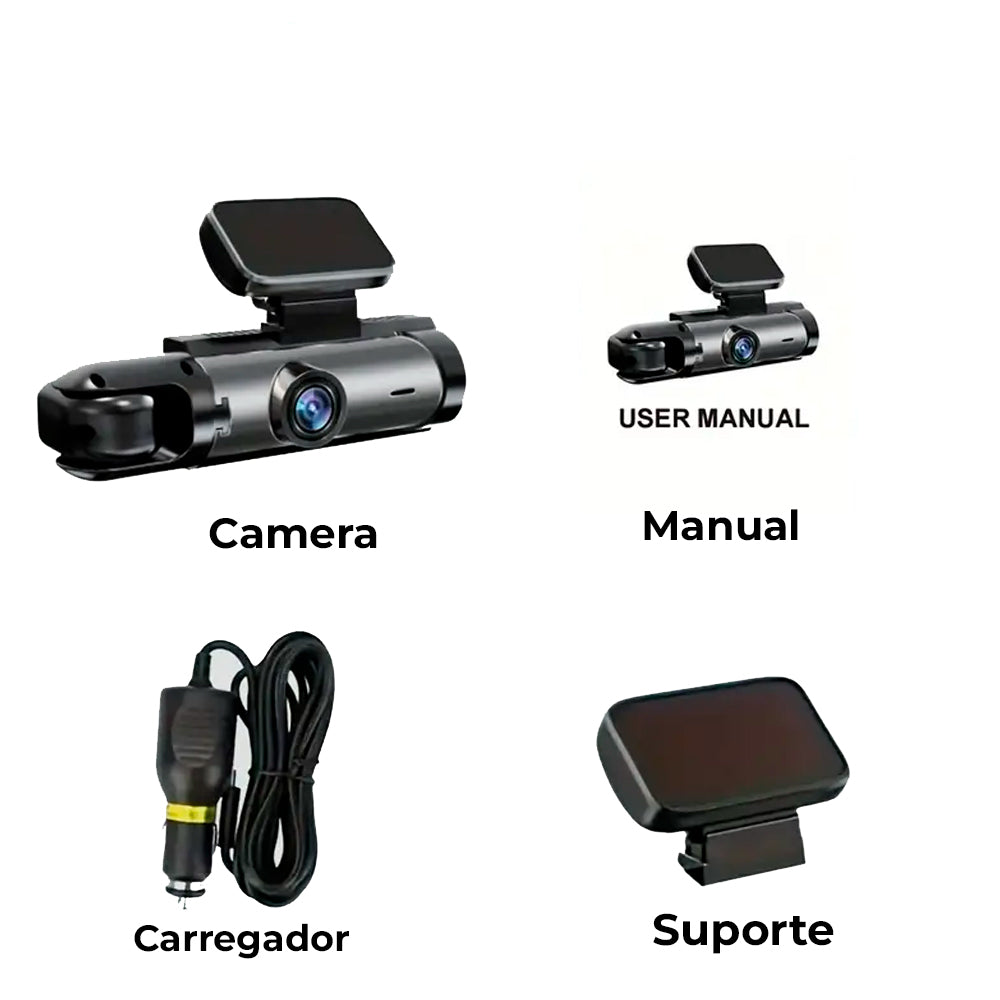Câmera Dupla de Painel Para Carro, Com Visão Noturna, Detecção de Movimento e Amplo Ângulo de Visão