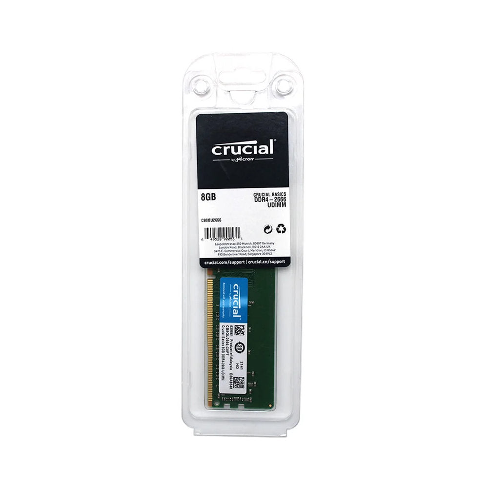 Memória RAM Desktop Crucial Basics 8GB (1x8GB) DDR4 2666MHz, UDIMM, 288 pinos, CL19, 1.2V, CB8GU2666
