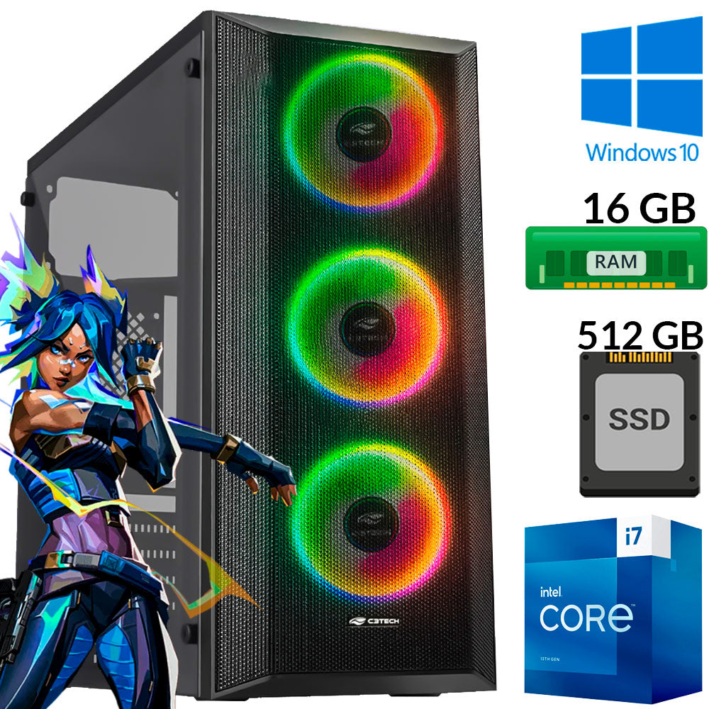 Computador Gamer Intel Core i7-10700F, H470M, RAM 16GB, SSD 512GB, Placa de Vídeo 4GB, Fonte 750w, Gab G220BK-Win 10 Pro