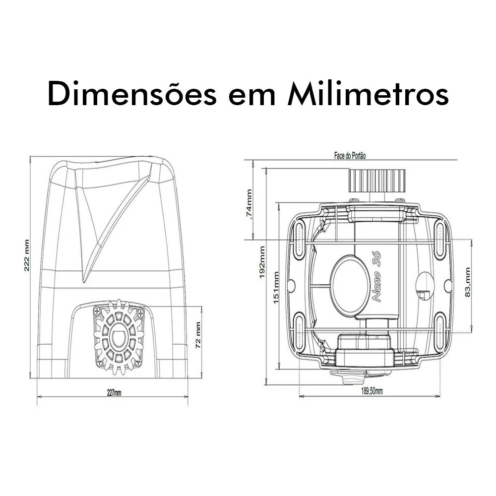 Conjunto Motor De Portão Rossi DZ Nano 36 Turbo Suporta Até 600KG 220V, Com Cremalheiras