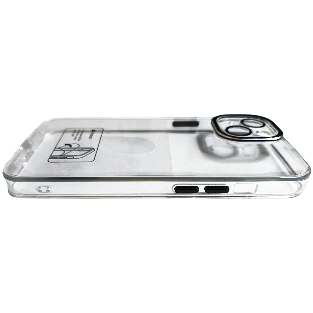 Capa Para iPhone 13, Transparente, Acabamento em Acrílico, Proteção da Câmera, Detalhes em Preto, BGM