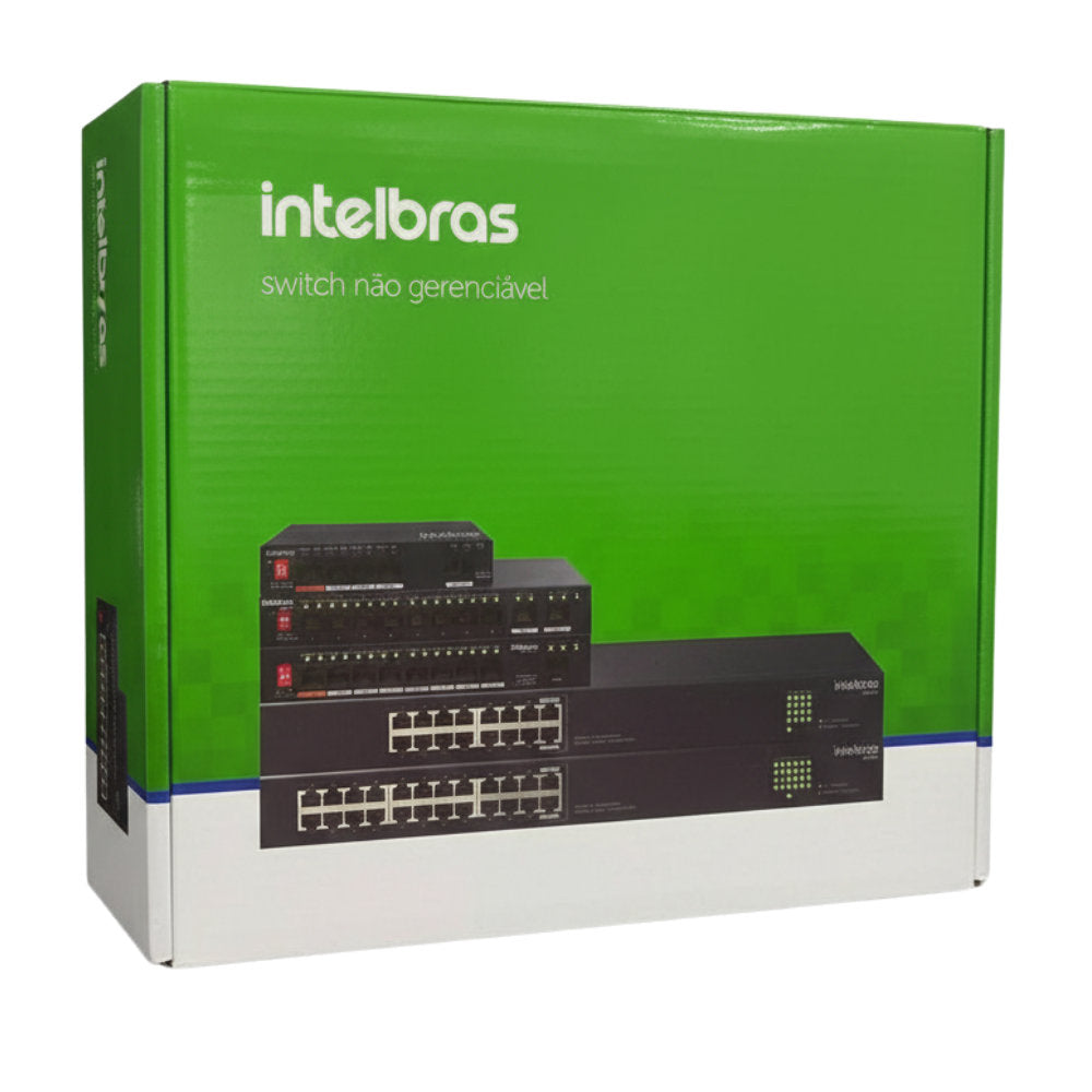 Switch Gigabit Intelbras 10 Portas S1110G-PA 8 Portas PoE + 2 Portas Uplink RJ45 Função VLAN