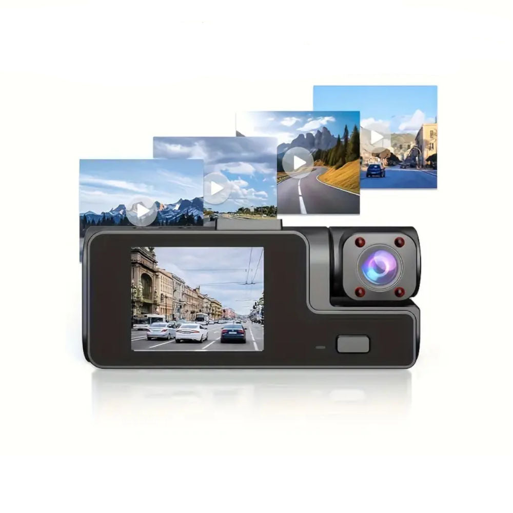 Câmera Dash Veicular Frontal Full HD 1080P Interna 720P Visão Noturna, Ângulo Amplo 170 Graus, D53S, Preto