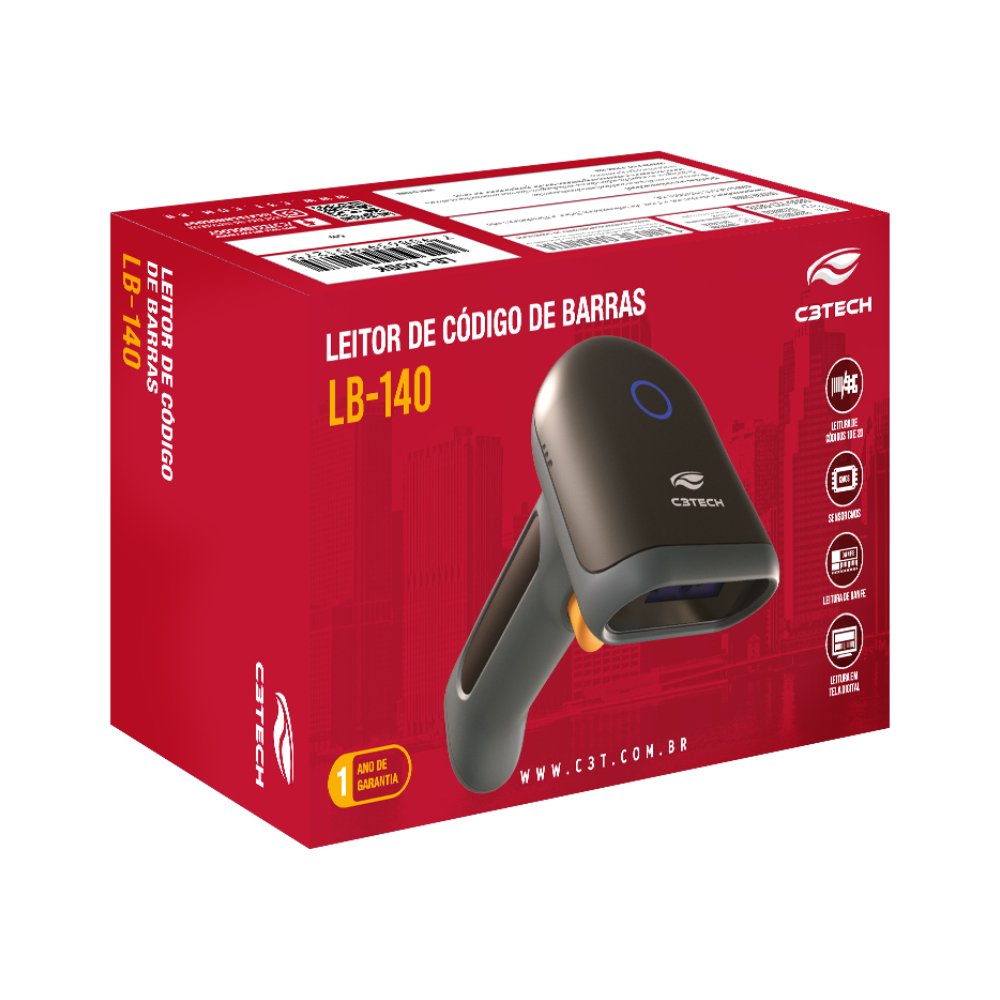 Leitor de Código de Barras 1D/2D USB LB-140BK C3Tech, Ler QR Code, Boleto e Danfe