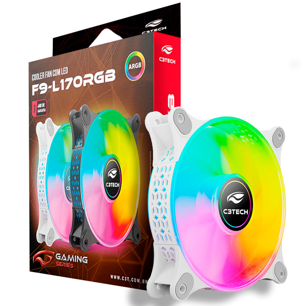 Cooler Fan Gamer, LED ARGB, F9-L170WH, 12cm, 6 Pinos, C3Tech Gaming, Branco