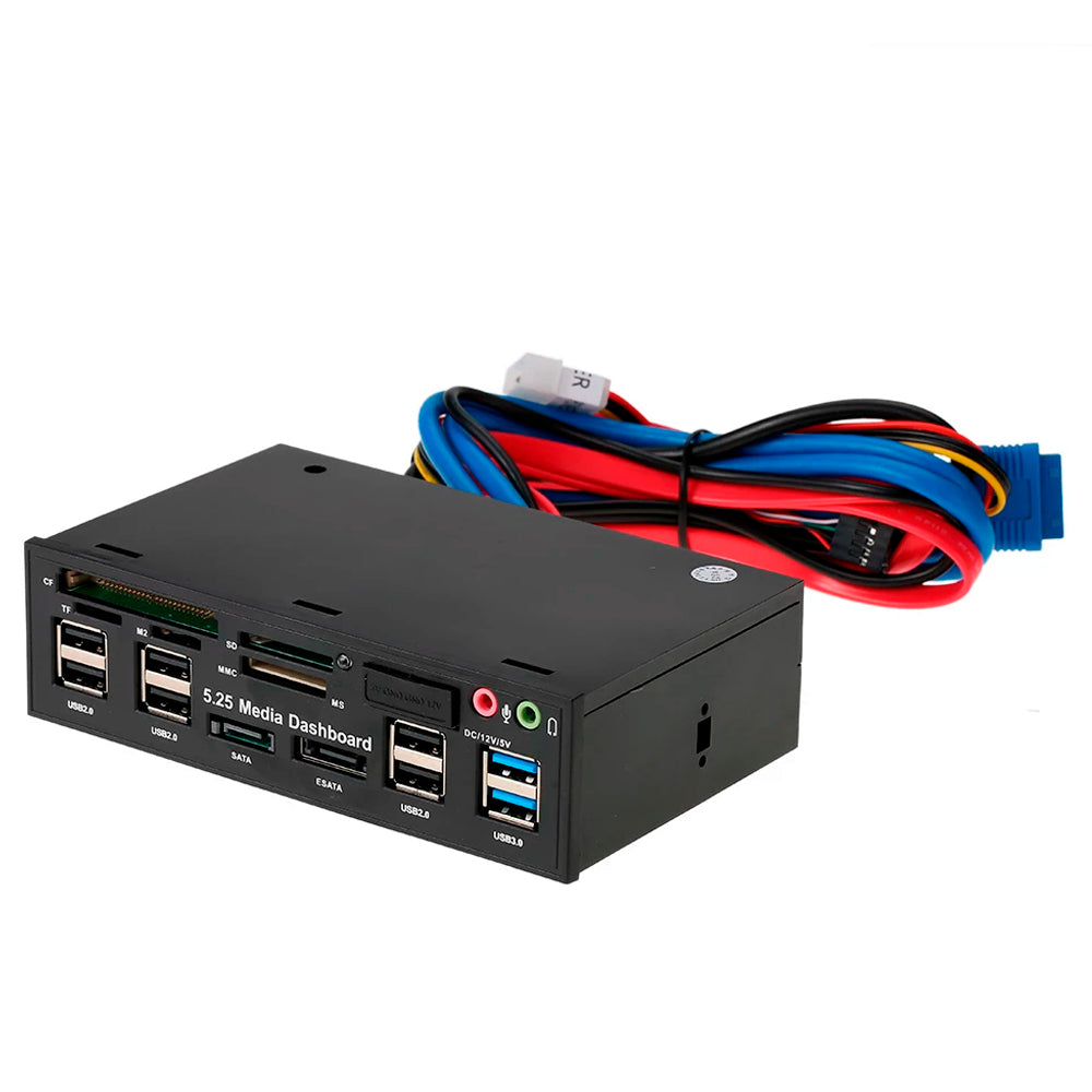 Hub USB 3.0 Multifunções com Leitor de Cartão, Porta eSATA/SATA, Compatível com Baias de 5.25