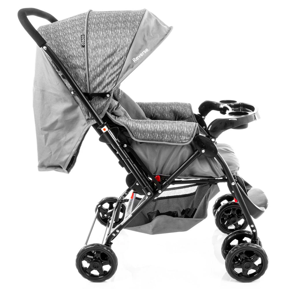 Carrinho de Bebê Com Bebê Conforto TS DUO Cosco Kids, Travel System Reverse, Cinza Rajado
