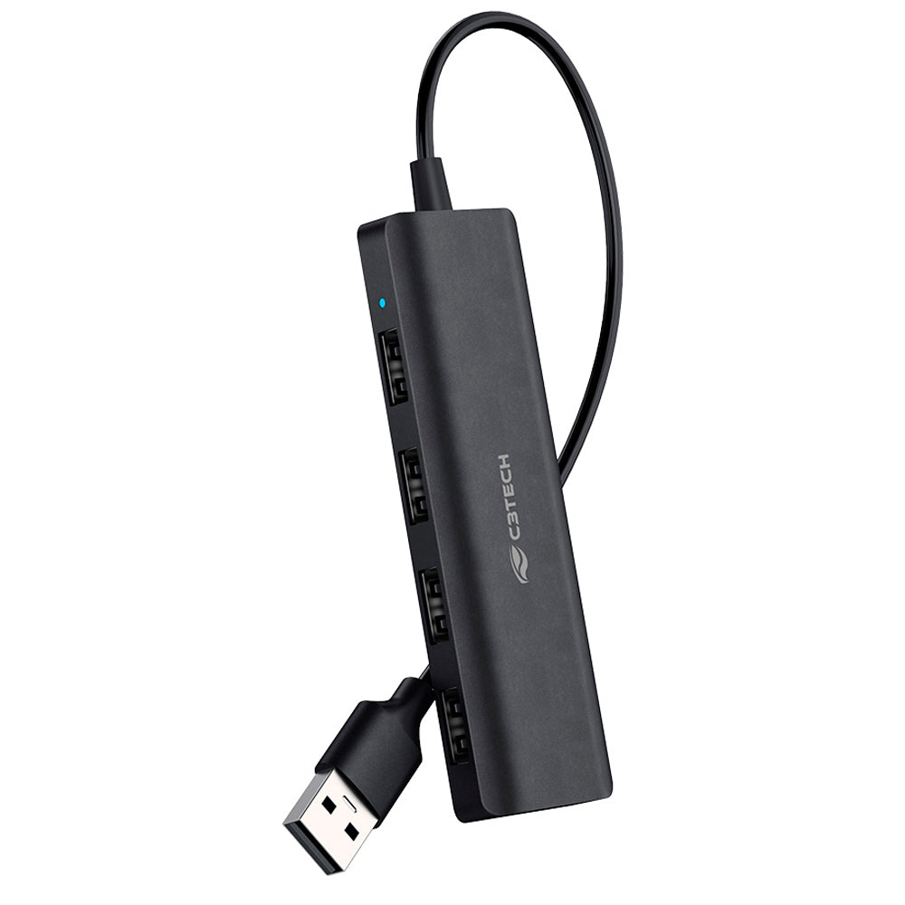 HUB USB 2.0, Com 4 Portas USB 2.0, HU-230BK, C3Tech, Plug and Play, Preto
