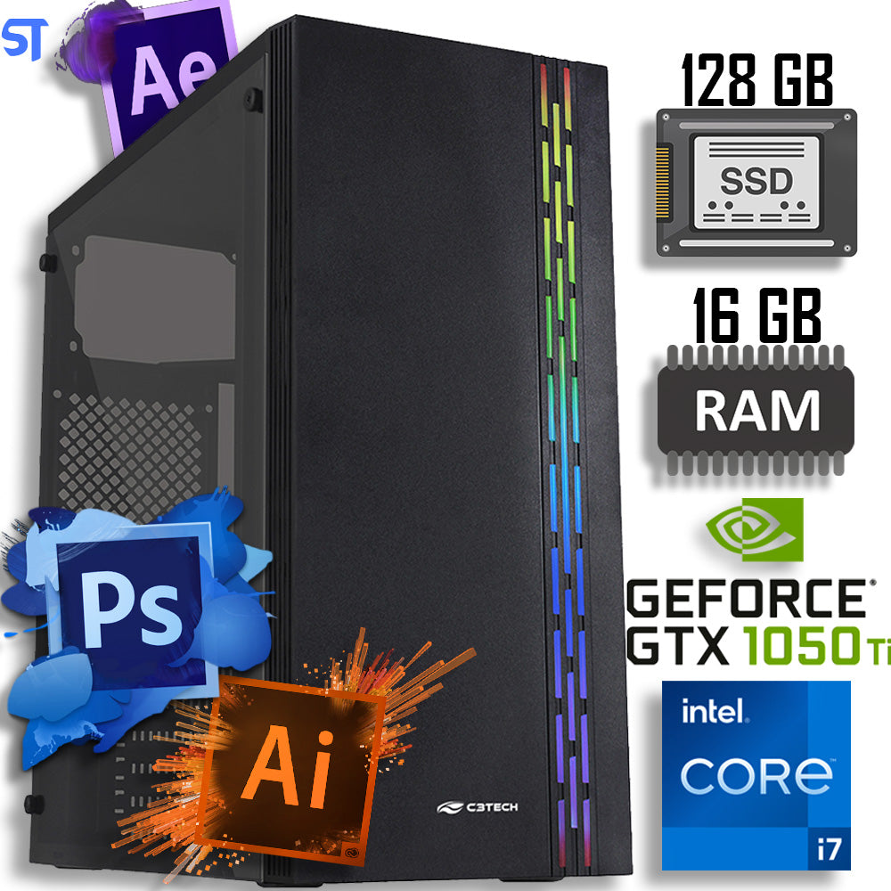 Computador Designer Core i7-3770 -HD SSD 128GB- Memória 16GB -Placa de Vídeo GTX1050TI 4GB -GabMT-G230BK Fonte Real 500W