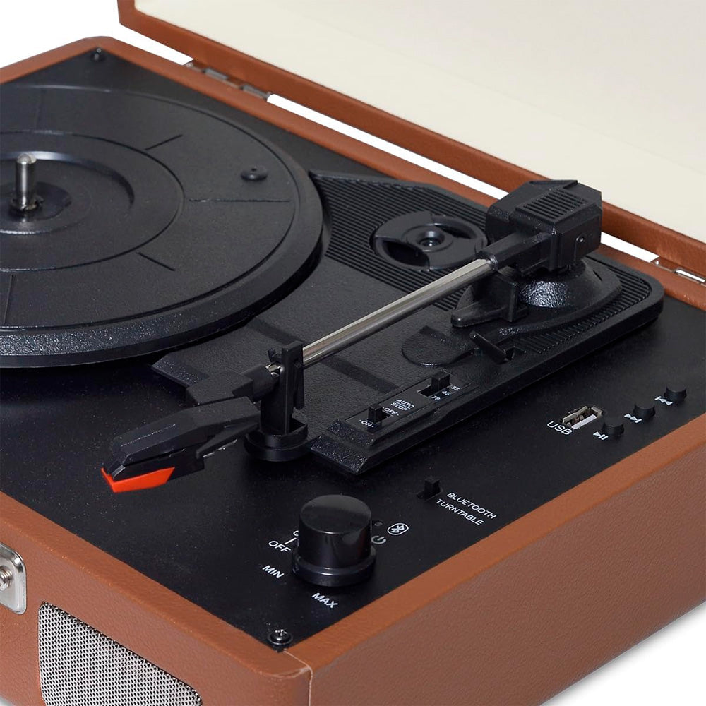 Toca Discos Vitrola Retrô HI FI Raveo Sonetto Chrome, Vinyl, Bluetooth, USB, Aux, Marrom - 26401