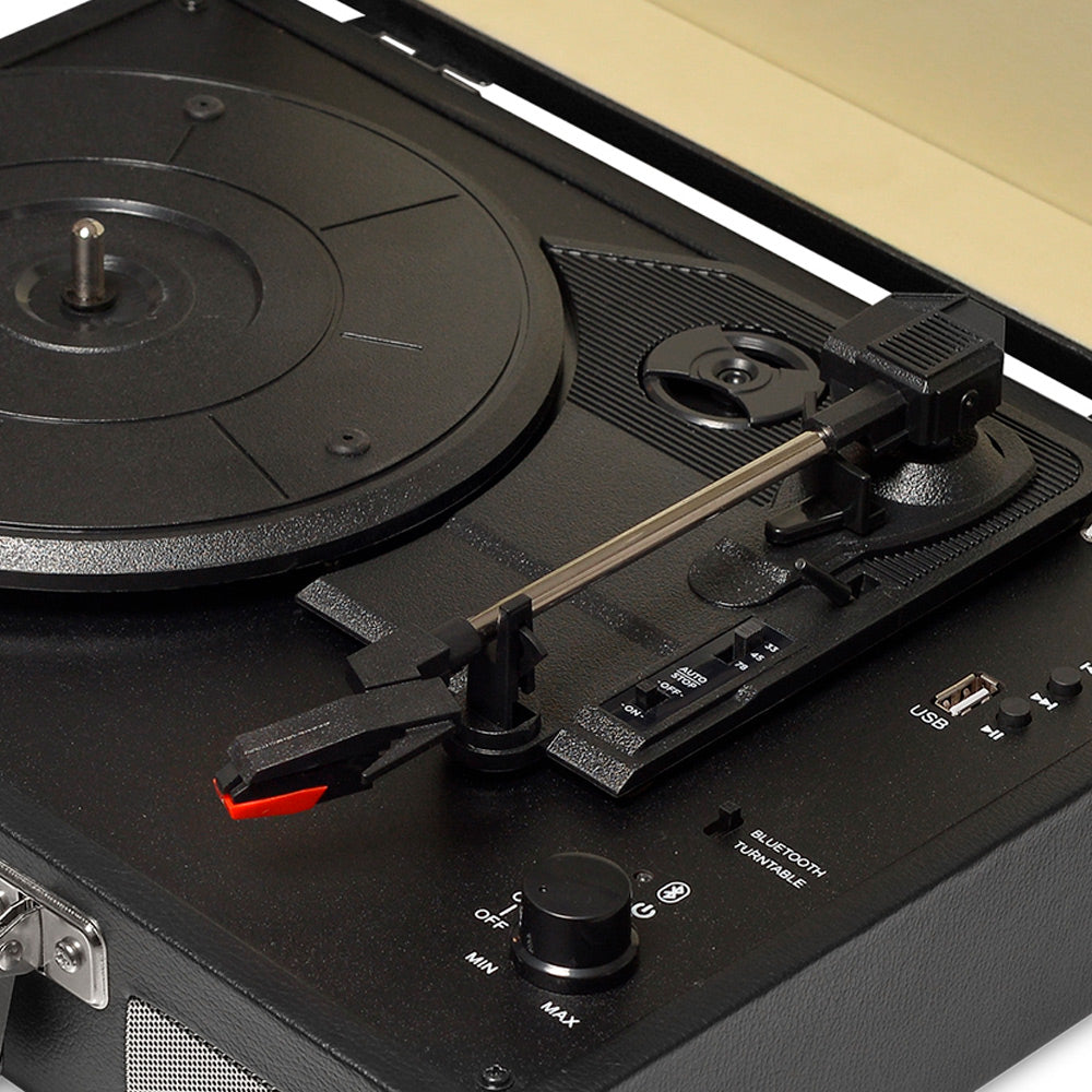 Vitrola Toca-Discos Retrô Raveo Sonetto, Chrome Preta, Com USB e Bluetooth (Reproduz e Grava), Bivolt, 10W, 33/45/78 RPM