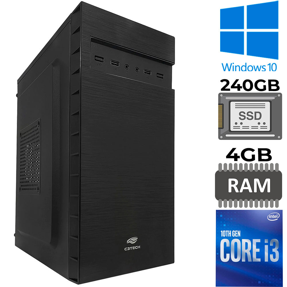 Computador Core i3 10100, GT-H510 Com Slot M2, Rede Gigabit, SSD 240GB, Ram 4GB DDR4, Gab MT-32BK