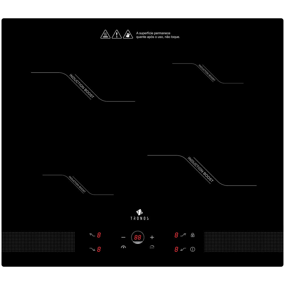 Fogão Cooktop De Indução 4 Bocas Tronos IF7010B1, Mesa Vitrocêramica, Painel Touch Com Timer, 9 Níveis Power Boost, 220v
