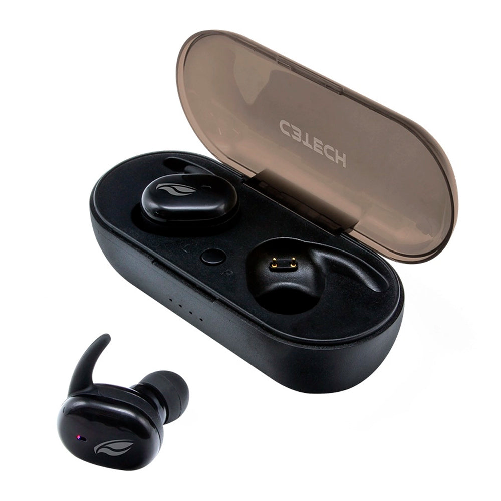 Fone de Ouvido Intra C3Tech EP-TWS-50BK - Bluetooth 5.0 True Wireless Intra-Auricular In-Ear Com microfone Preto