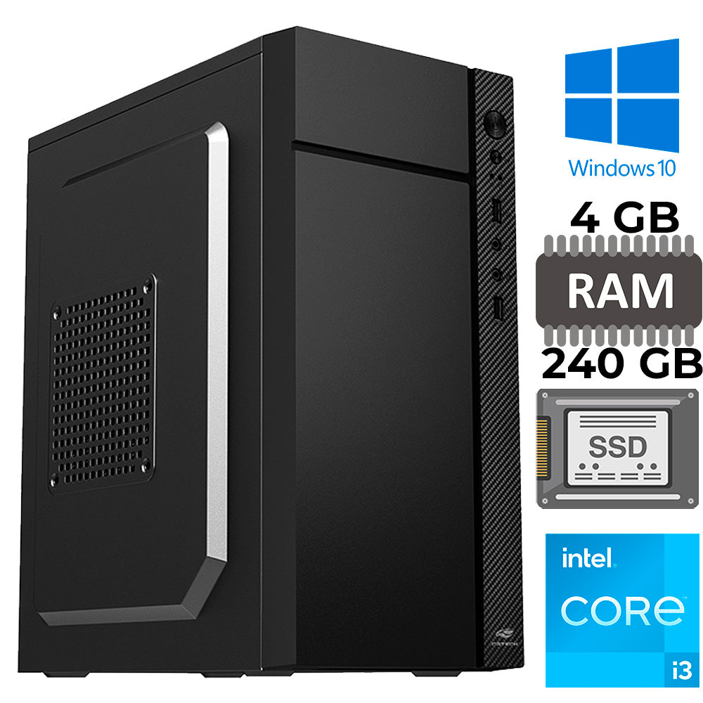 Computador Core I3-10105, GT-510 Com Slot M2, Rede Gigabit, RAM 4GB DDR4, SSD 240GB Kingston, Gab 34-BK, Windows