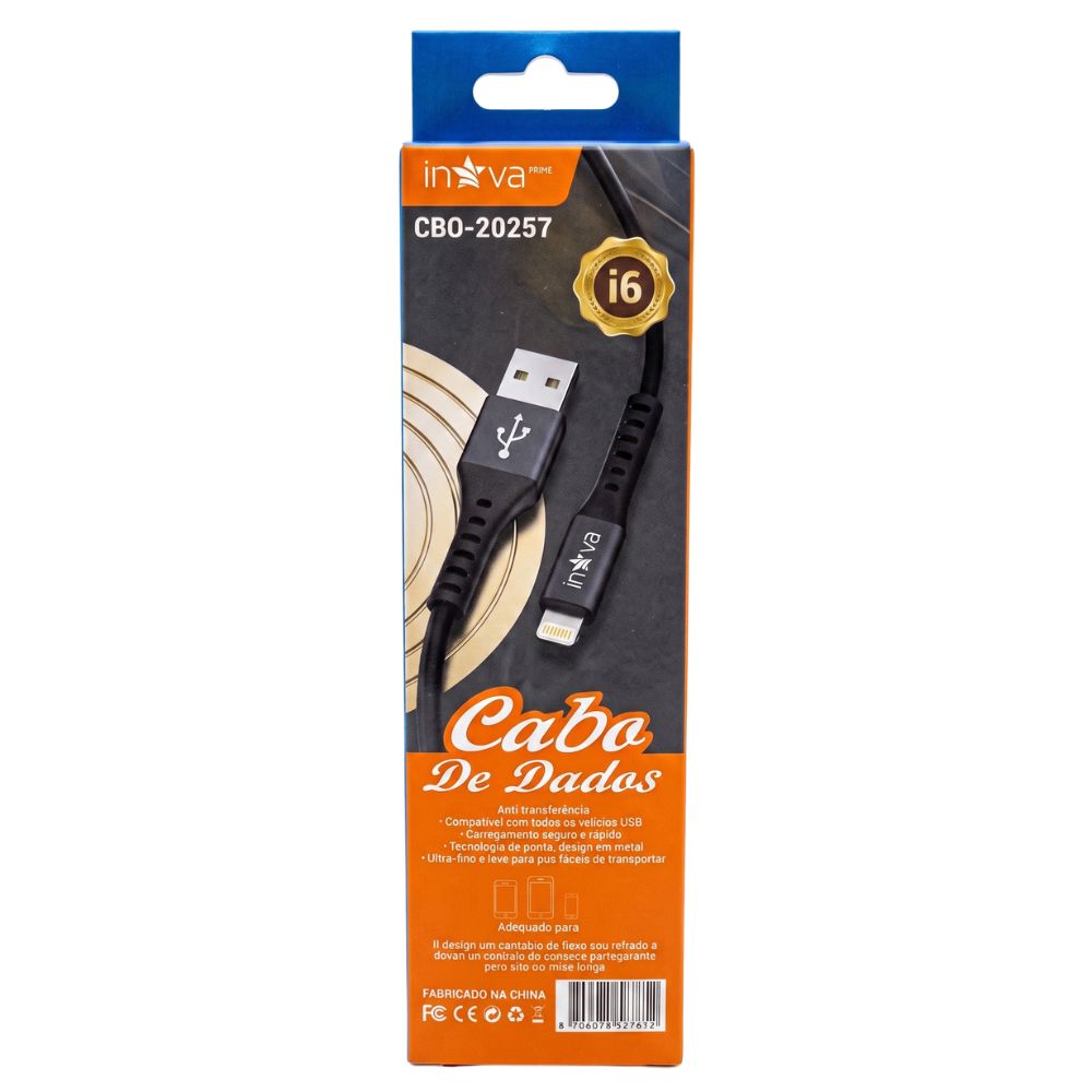 Cabo De Dados e Carregamento Turbo Para iPhone, USB Para Lightning 3.4A Saída, 1 Metro, Inova Prime
