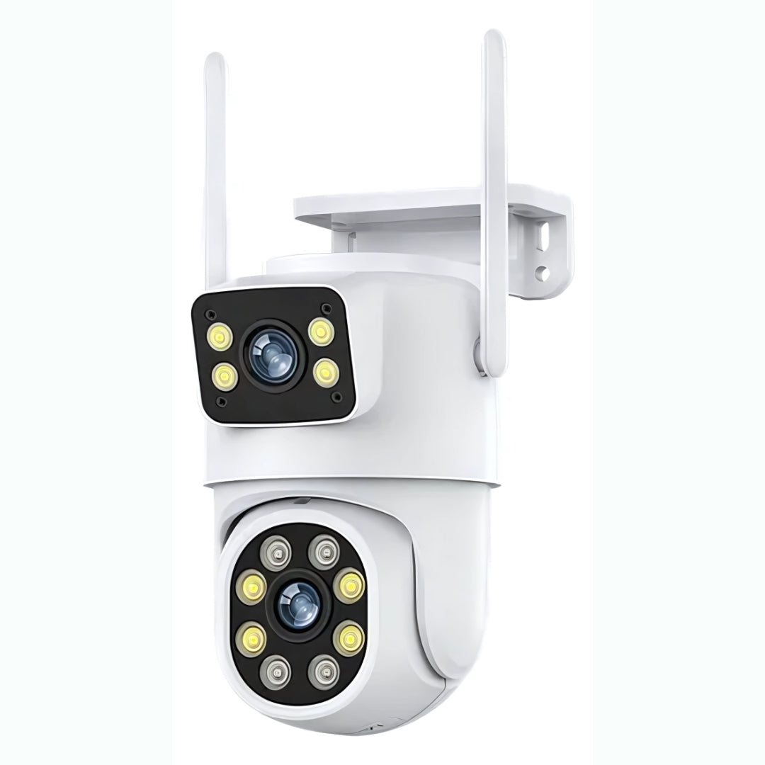 Câmera de Segurança Dupla, Giratória, IP, Wi-Fi, Full HD, 10MP, Tuya, Compatível Alexa e Google, IP66, Branca