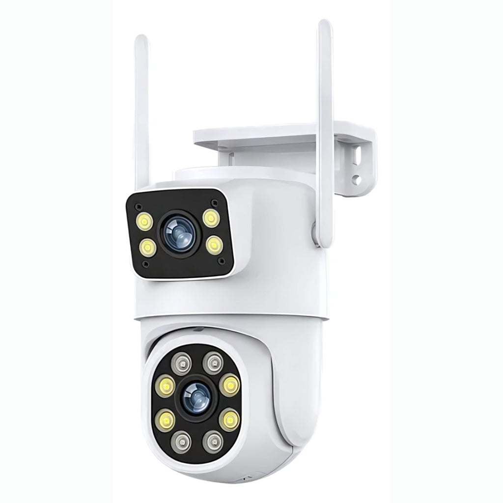 Câmera de Segurança Dupla, Giratória, IP, Wi-Fi, Full HD, 10MP, Tuya, Compatível Alexa e Google, IP66, Branca