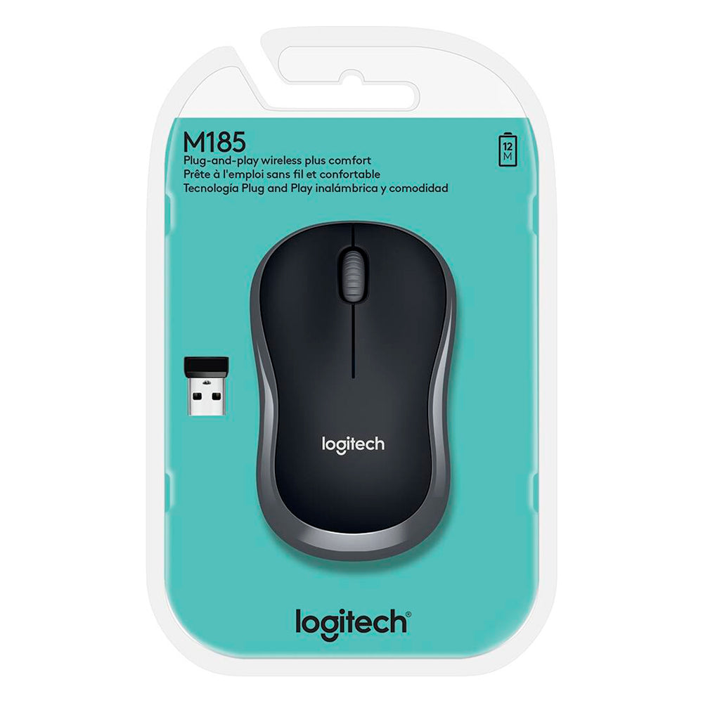 Mouse Óptico Sem Fio Logitech M185, Ambidestro, 1.000DPI, Compacto, 3 Botões, Cinza