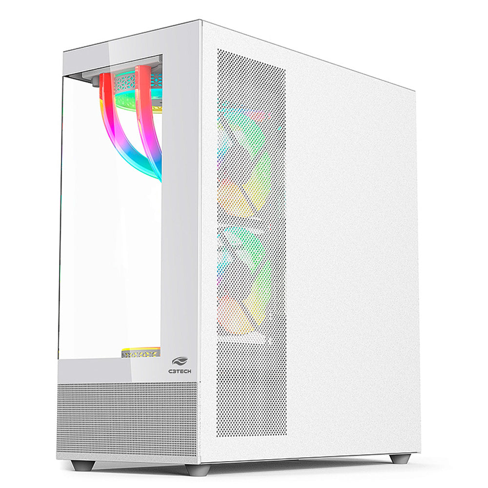 Gabinete Gamer C3Tech Aquarius MT-G850WH, Mid Tower, Lateral e Frontal Em Vidro Temperado, Sem Fonte - Branco