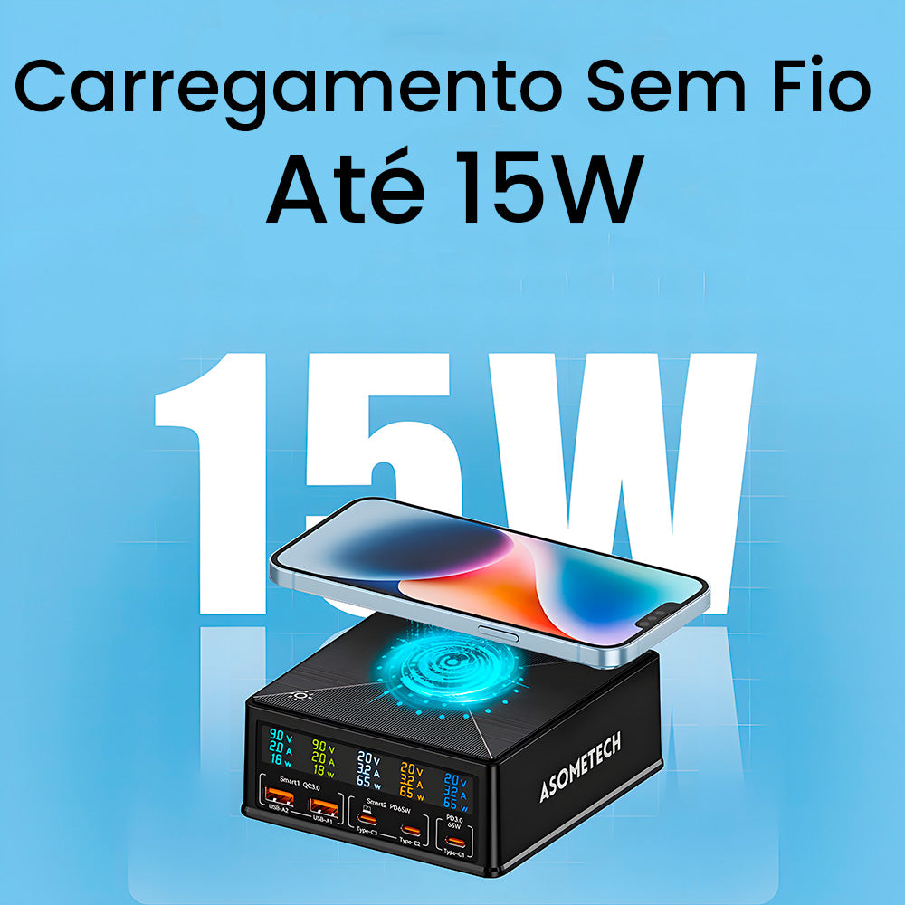 Estação de Carregamento 160W Com 2 Entradas USB e 3 Entradas USB-C - Suporte a Carga Sem Fio - ASOMETCH