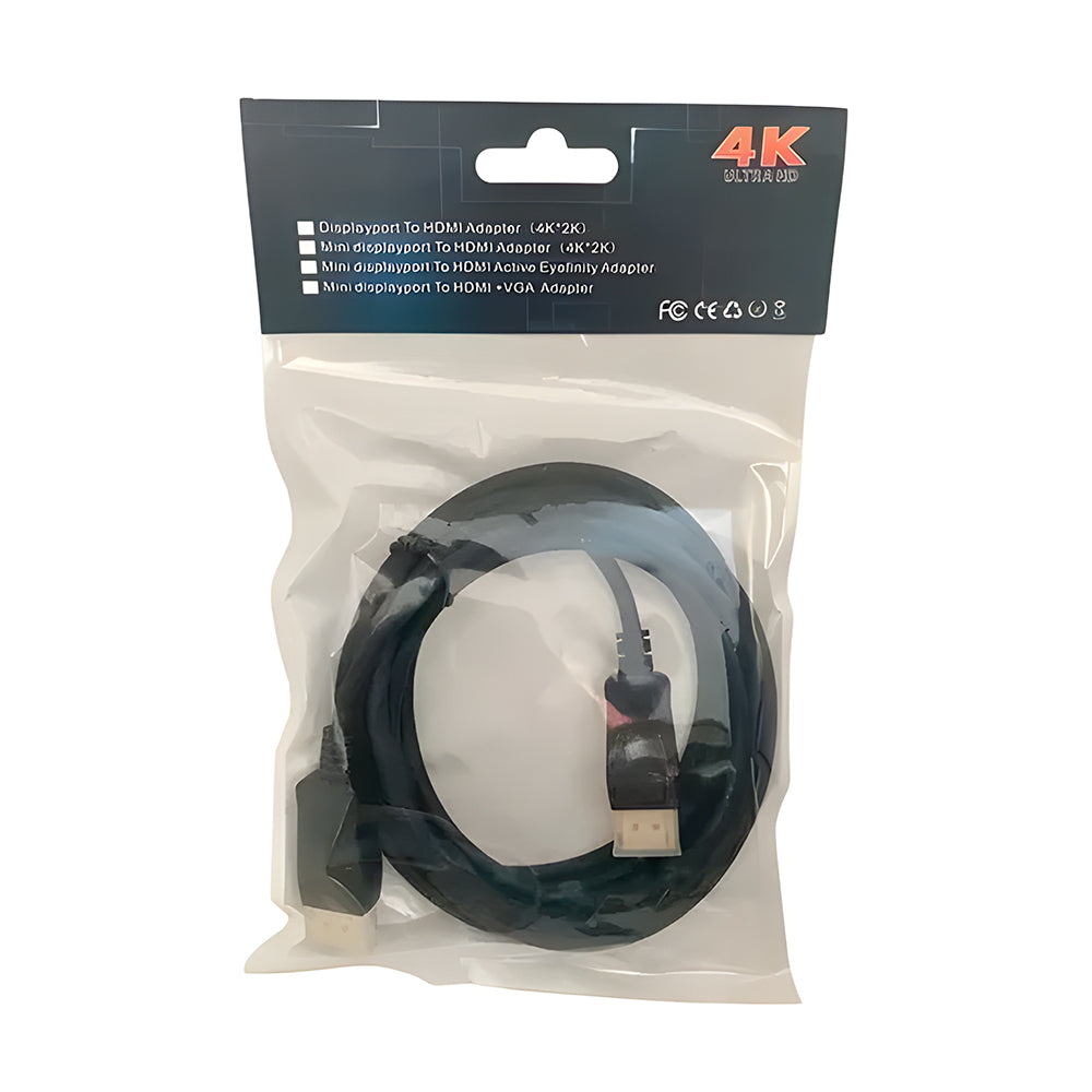 Cabo Displayport (Macho) Para Displayport (Macho) 4K, Cabo 1.8 Metros, Banhado a Ouro, Preto