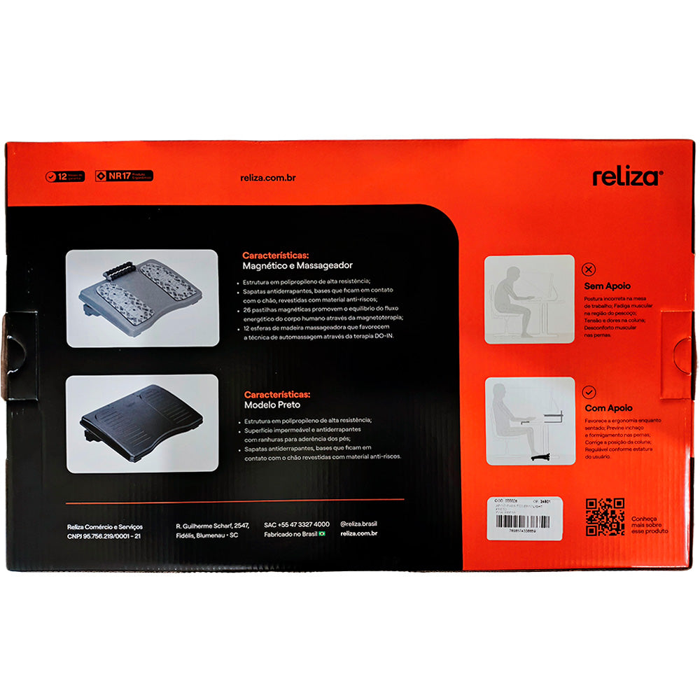 Apoio Ergonômico para Pés com Massageador Magnético, Ajustável - Reliza Ergolight