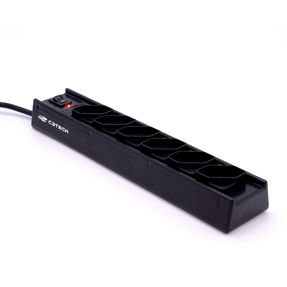 Extensão Filtro de Linha Com 6 Tomadas, Bivolt, FL-61BK, C3Tech - Preto