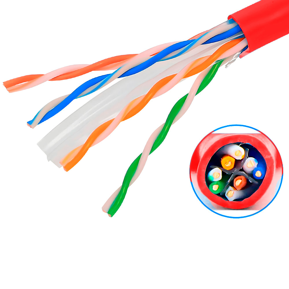 Caixa de Cabo de Rede LAN 4PX24AWG CAT6 UTP -100% Cobre Wec 305 Metros, CM INT - Vermelho