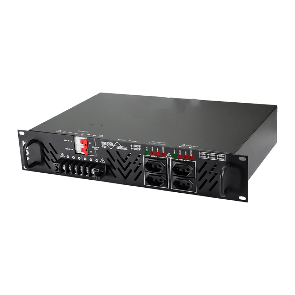 Inversor Senoidal Volt 48 Vdc - 220 Vac 600 W (720 W pico), Rack 19" 2U, Onda Senoidal Pura, Proteções Integradas