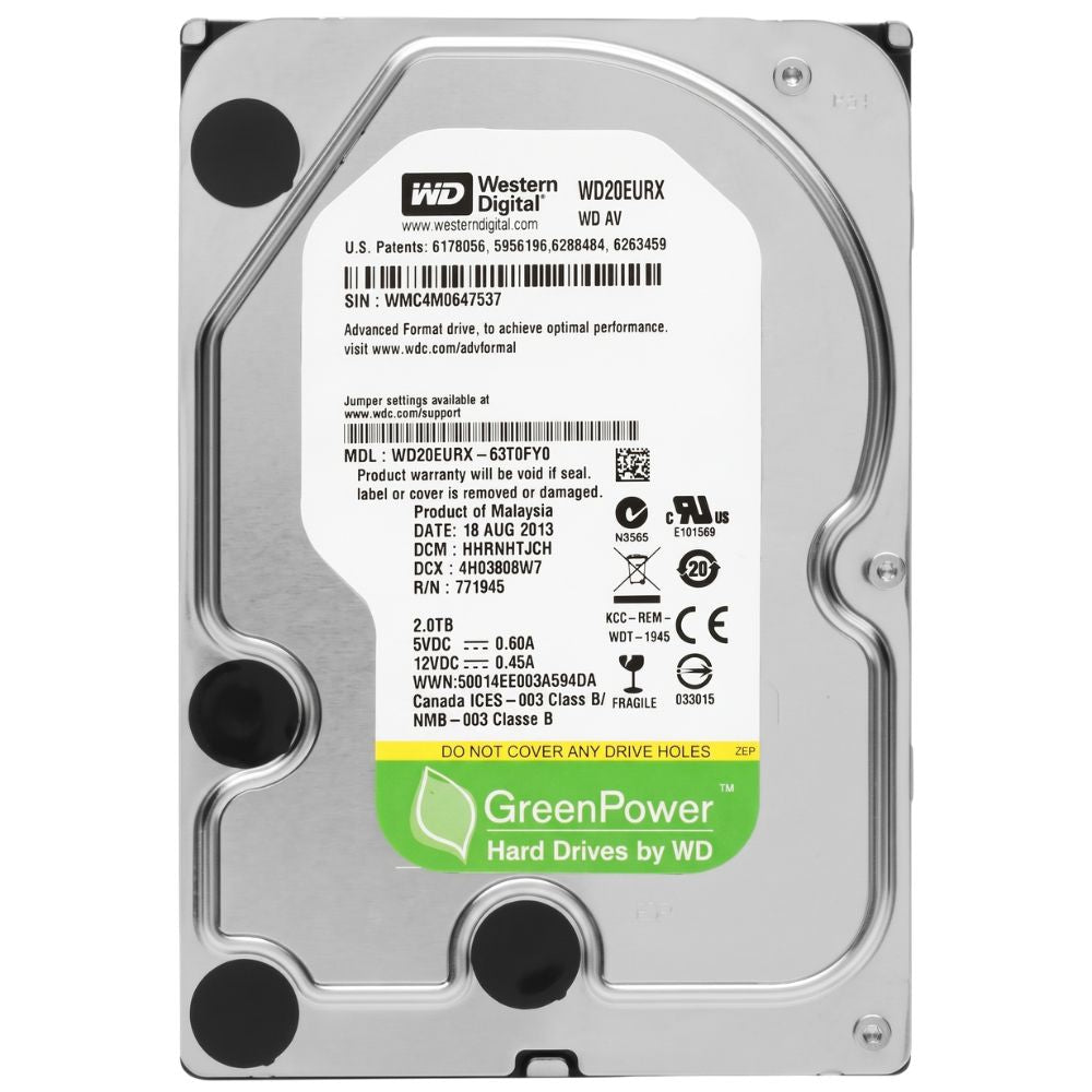 HD 2TB Western Digital SATA 6Gb/s WD20EURX IntelliPower (~5400 RPM) DVR / NVR / CFTV