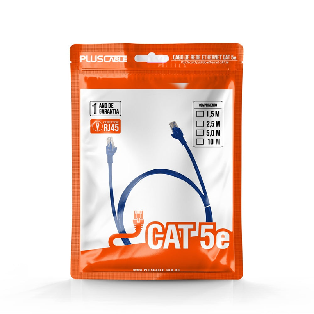 Cabo de Rede Patch Cord Cat.5E, 1.5 Metros RJ45, U/UTP 4 Pares 24 AWG, Gigabit, CAT5E15B Azul