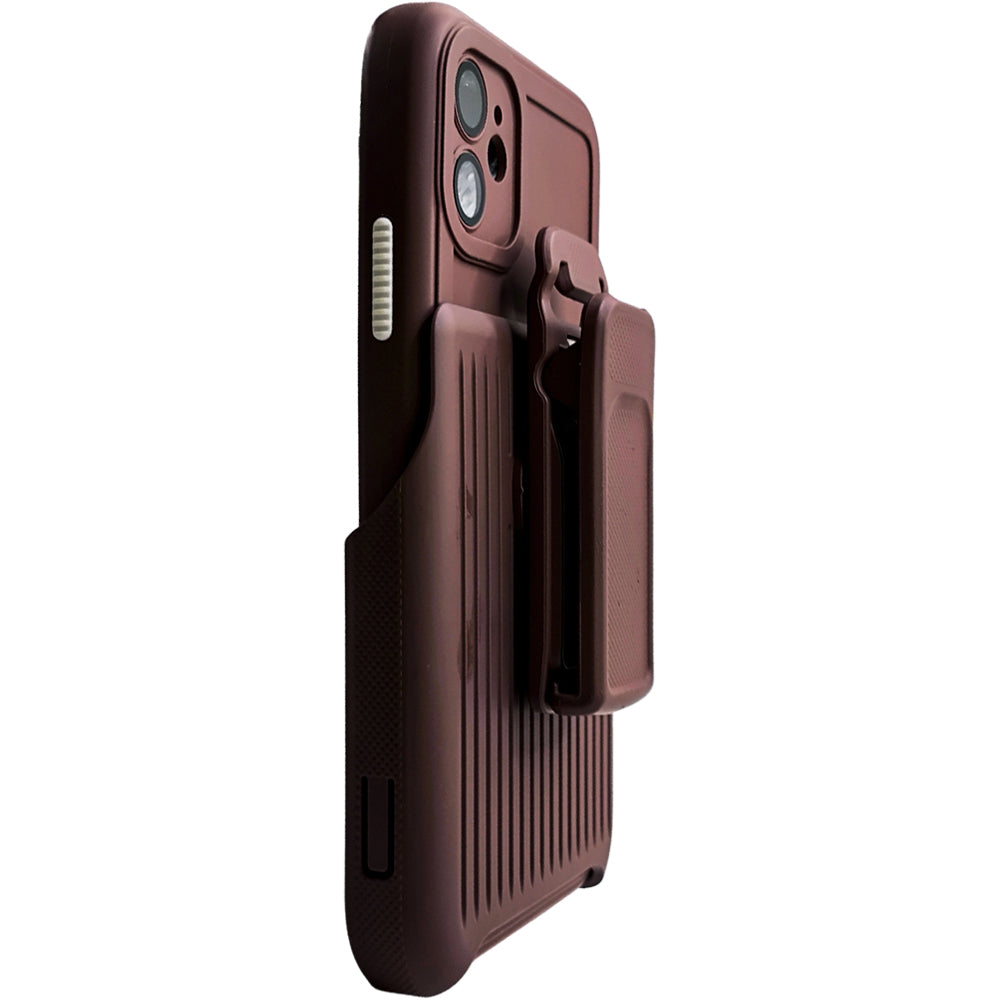 Capa Resistente Para iPhone 11, Com Suporte Clip, Anti-Impacto, Marrom