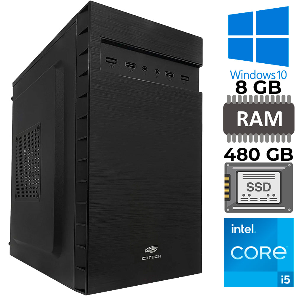 Computador Core I5-10600, RAM DDR4 8GB, SSD 480GB, GT-H510 Com Slot M2, Rede Gigabit, MT-32BK, Windows, Mousepad Brinde