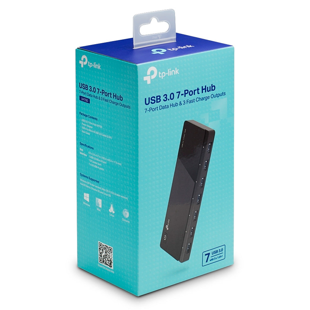 HUB USB 3.0 TP Link UH700, com 7 Portas Velocidade 5 Gbps, Fonte Externa 12V 2.5A 3 Portas 1.5A, Chipset VIA VL812