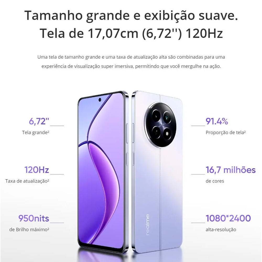 Smartphone Realme 12 Dual Sim, 5G, 8GB RAM, 256GB Armazenamento, Tela 6.72", Android 14 -Roxo Crepúsculo