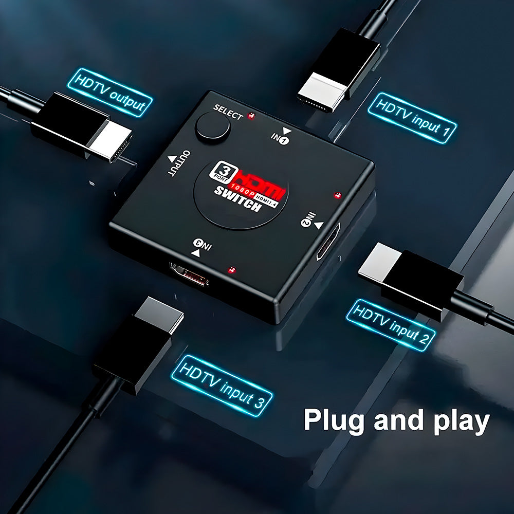 Adaptador HDMI Switch 3 Entradas Para 1 Saída, Suporta Full HD, Knup KP-3456
