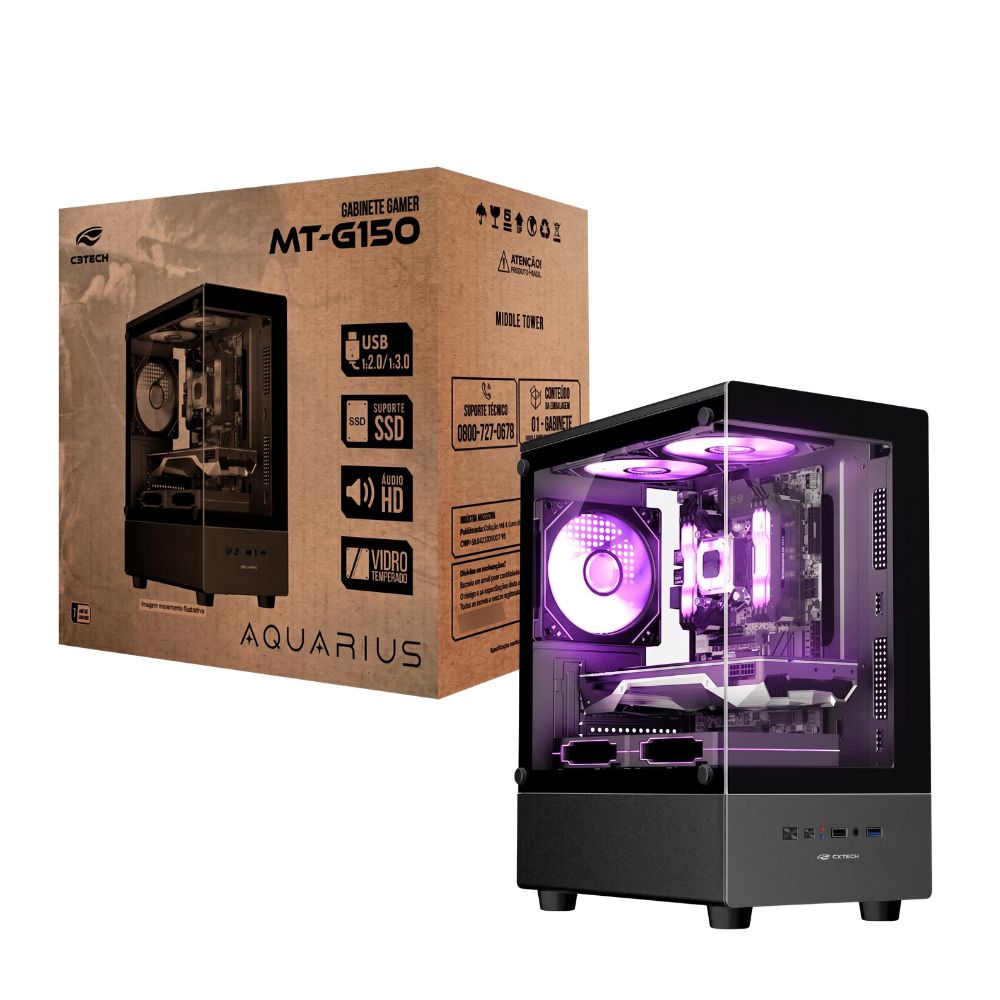 Gabinete Aquarius MT-G150BK Sem Fonte C3Tech Gaming