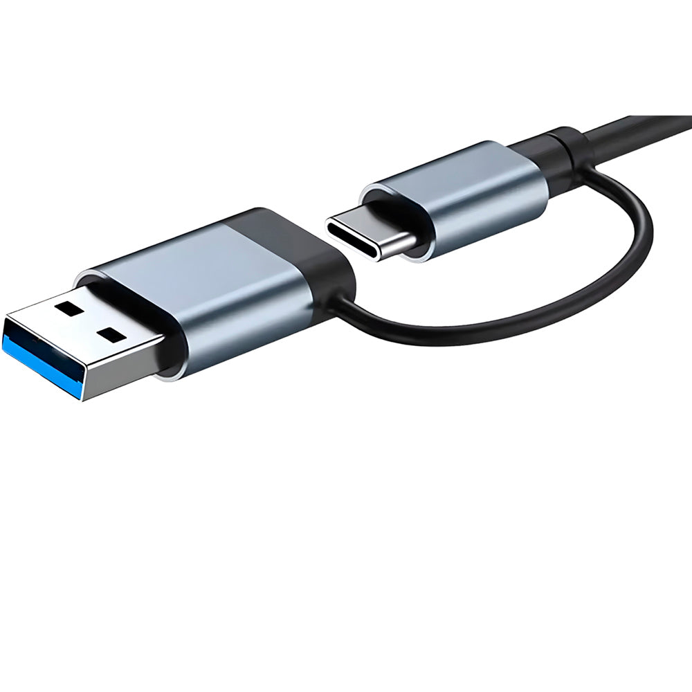 HUB USB 7 Em 1 Com Duas Saídas, Cinco Portas USB, 1 Entrada Para Cartão e Uma Para Aúdio - Cinza