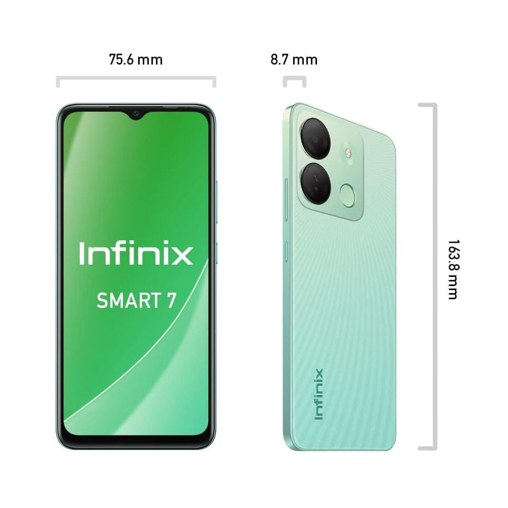 Smartphone Infinix Smart 7, 64GB, 7GB RAM (4+3GB), Tela 6.6", Bateria 5000mAh, Dual Chip, Android 12 – Verde Costeiro